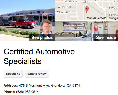 Certified Automotive Specialists | Google 3D Tour Glendora