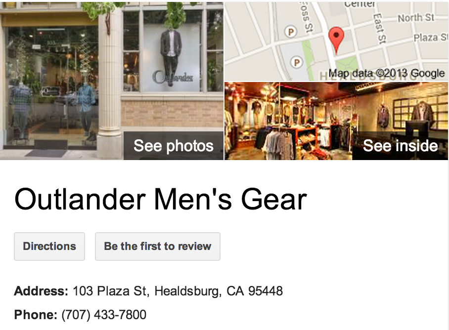 Outlander Mens Gear | Google Business View Healdsburg