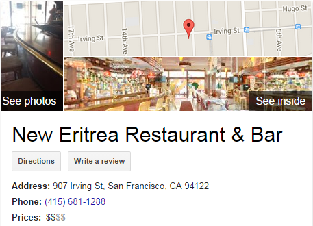 Google Business View for an Eritrean Restaurant. Look Inside!